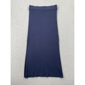 Splendid Ribbed Knit Maxi Skirt Womens XL Navy Blue Side Slits Stretch Pull-On